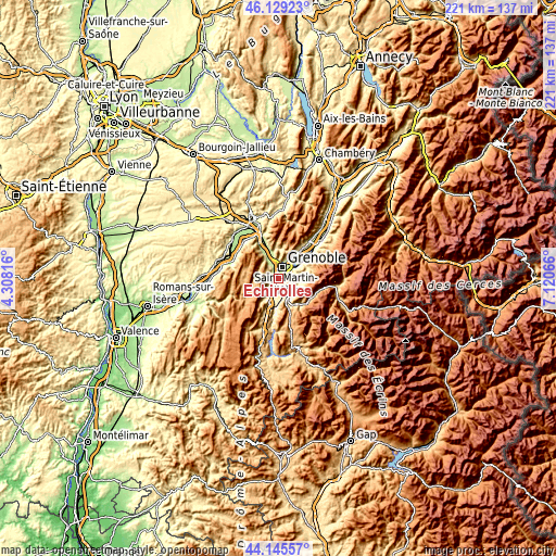 Topographic map of Échirolles