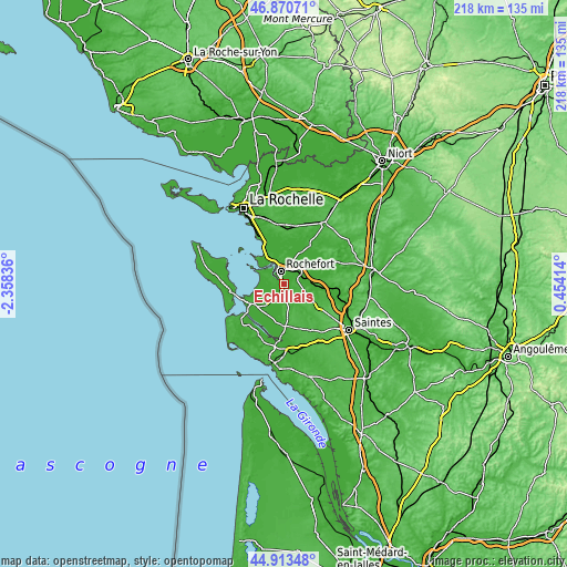 Topographic map of Échillais