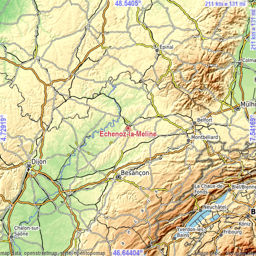 Topographic map of Échenoz-la-Méline