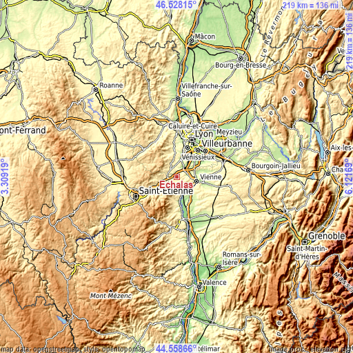 Topographic map of Échalas