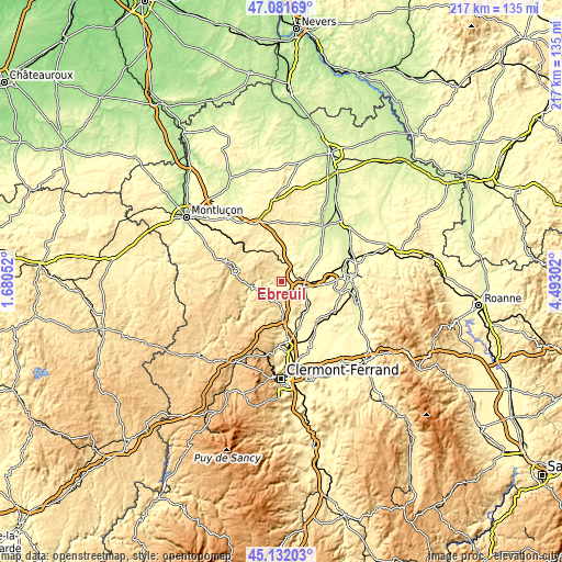 Topographic map of Ébreuil