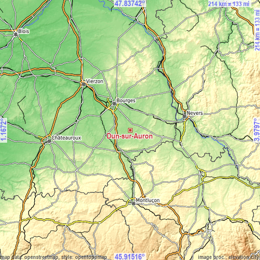Topographic map of Dun-sur-Auron