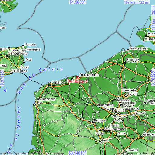 Topographic map of Dunkerque