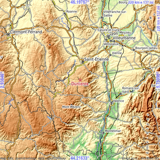 Topographic map of Dunières