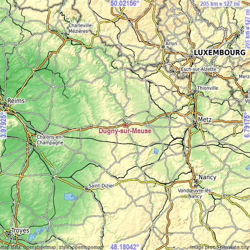 Topographic map of Dugny-sur-Meuse