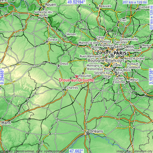 Topographic map of Droue-sur-Drouette