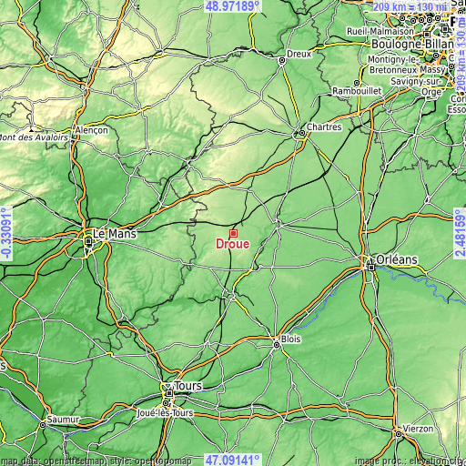 Topographic map of Droué