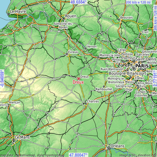 Topographic map of Dreux