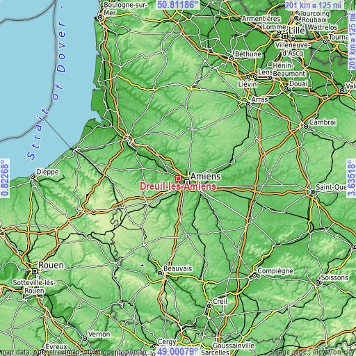 Topographic map of Dreuil-lès-Amiens