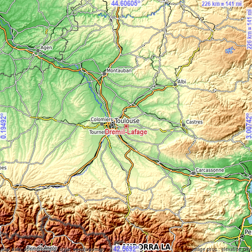 Topographic map of Drémil-Lafage