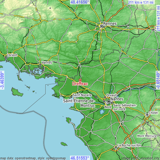 Topographic map of Drefféac