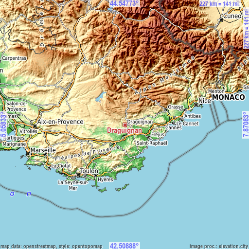 Topographic map of Draguignan
