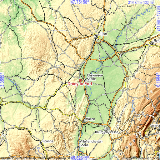 Topographic map of Dracy-le-Fort