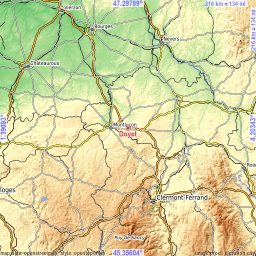 Topographic map of Doyet