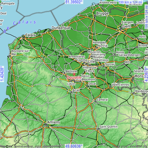 Topographic map of Douvrin