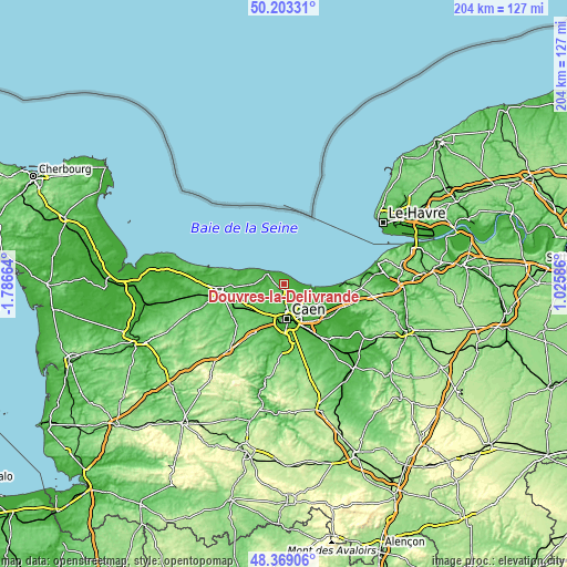 Topographic map of Douvres-la-Délivrande