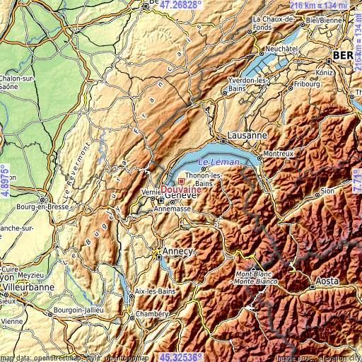 Topographic map of Douvaine