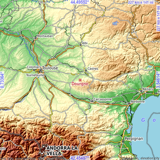 Topographic map of Dourgne