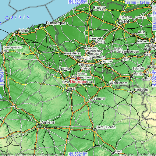 Topographic map of Dourges