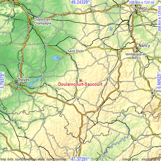 Topographic map of Doulaincourt-Saucourt