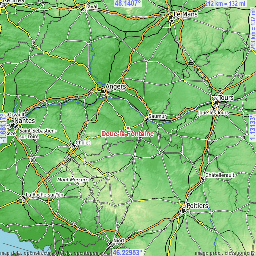 Topographic map of Doué-la-Fontaine