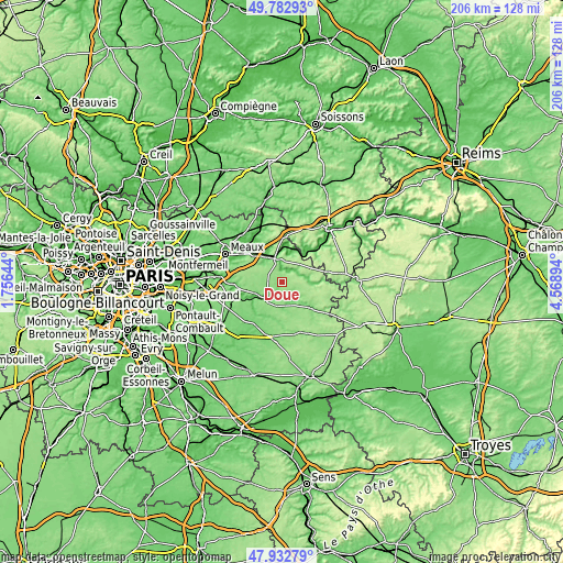 Topographic map of Doue