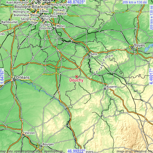 Topographic map of Douchy