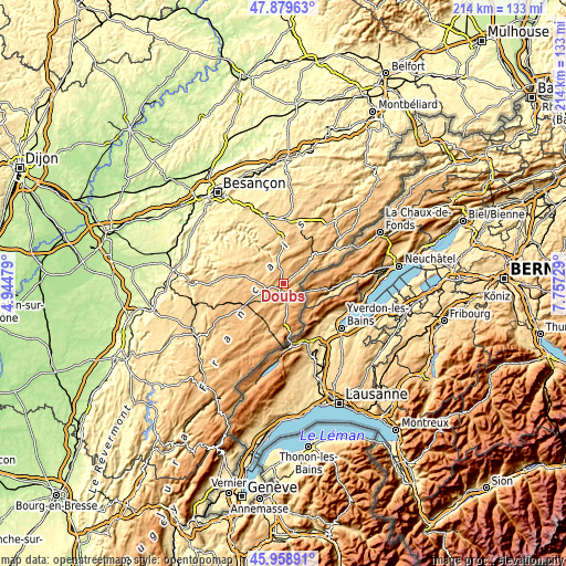 Topographic map of Doubs