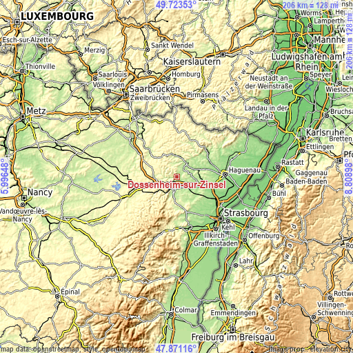 Topographic map of Dossenheim-sur-Zinsel