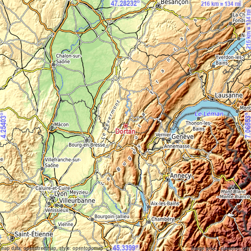 Topographic map of Dortan