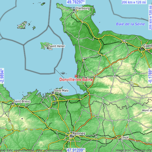 Topographic map of Donville-les-Bains