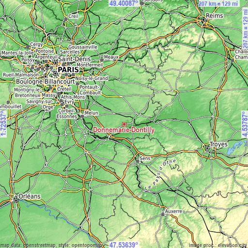 Topographic map of Donnemarie-Dontilly