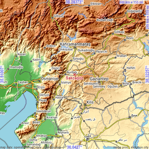 Topographic map of Sakçagöz