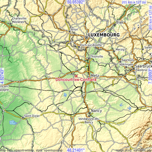 Topographic map of Doncourt-lès-Conflans