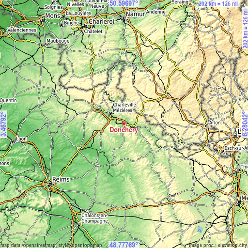 Topographic map of Donchery