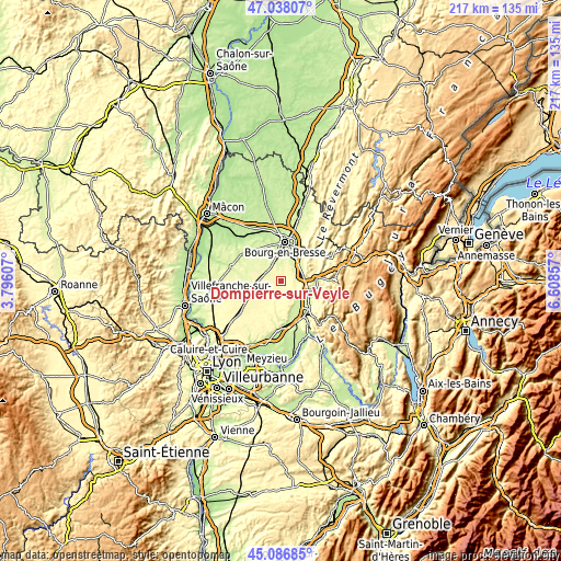 Topographic map of Dompierre-sur-Veyle