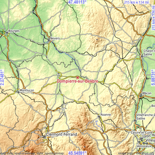 Topographic map of Dompierre-sur-Besbre