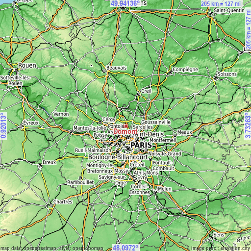 Topographic map of Domont