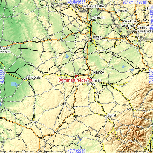 Topographic map of Dommartin-lès-Toul