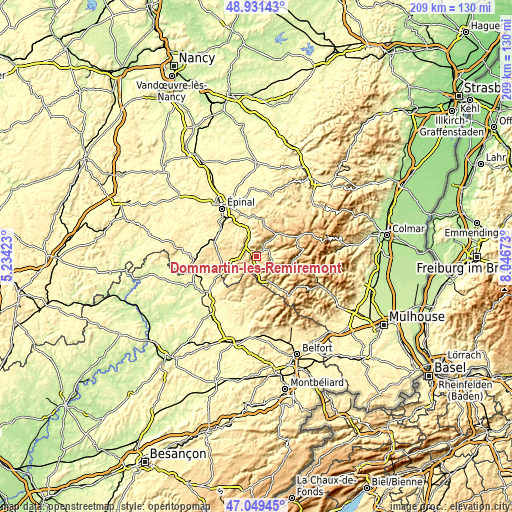 Topographic map of Dommartin-lès-Remiremont