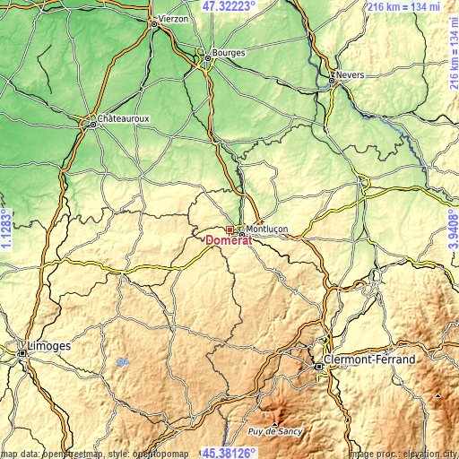 Topographic map of Domérat
