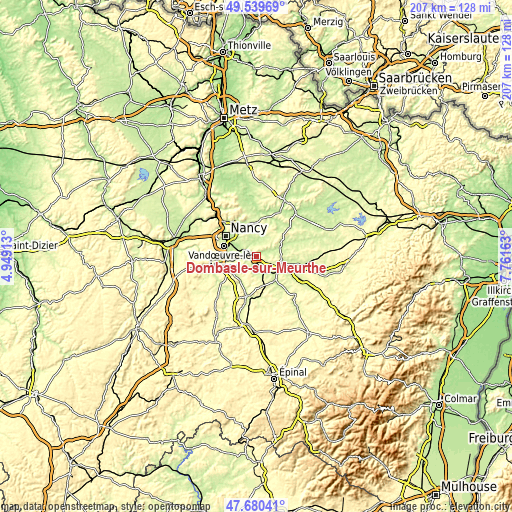 Topographic map of Dombasle-sur-Meurthe