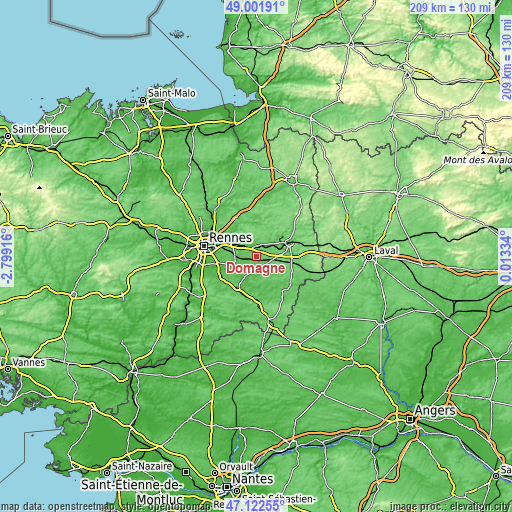 Topographic map of Domagné