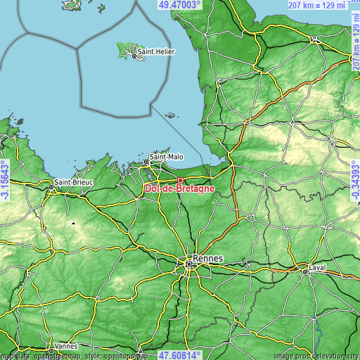 Topographic map of Dol-de-Bretagne