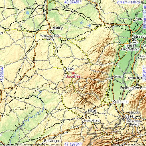 Topographic map of Docelles