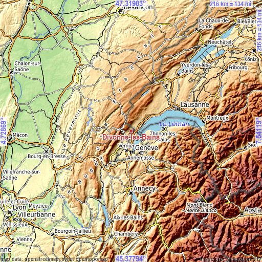 Topographic map of Divonne-les-Bains