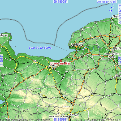 Topographic map of Dives-sur-Mer