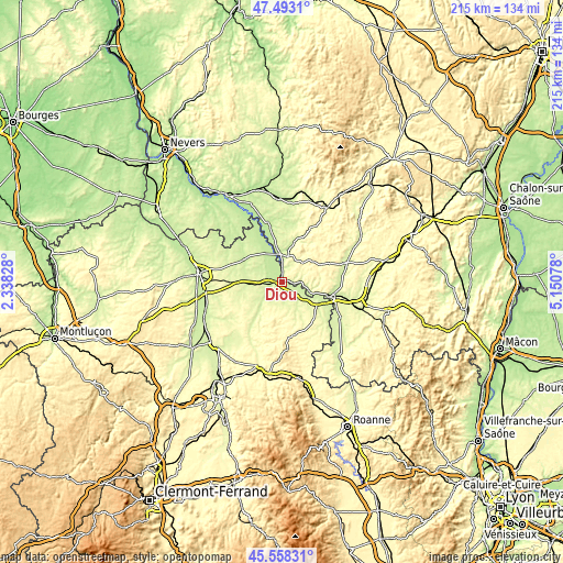 Topographic map of Diou