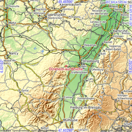 Topographic map of Dinsheim-sur-Bruche