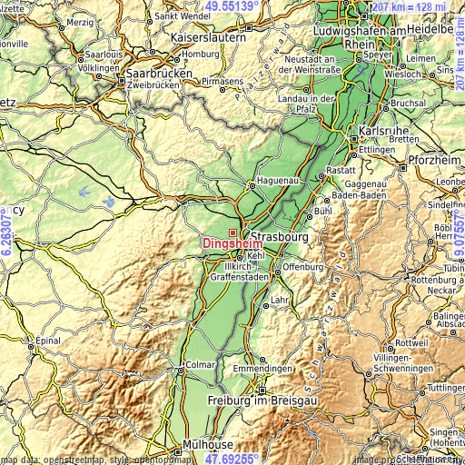 Topographic map of Dingsheim